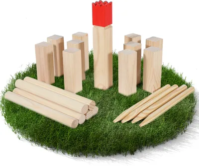 Zdjęcie produktu dla Zestaw do gry w Kubb firmy Hengda – gra wikingów z torbą, gra w rzucanie, drewno sosnowe, szachy na trawniku, szachy na świeżym powietrzu