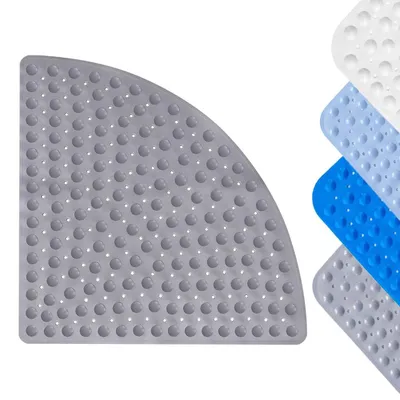 Image de Tapis de douche triangulaire gris, 54 x 54 cm, en PVC antidérapant, avec ventouses
