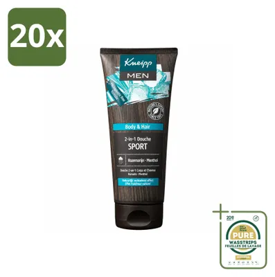 Zdjęcie produktu dla 20 opakowań żelu pod prysznic i szamponu 2 w 1 dla mężczyzn Kneipp Sport, po 200 ml - zestaw ekonomiczny, 20 sztuk