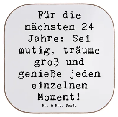 Produktbild von Mr. & Mrs. Panda Untersetzer Tasse Spruch 24. Geburtstag Mutig Träumen - Weiß - Geschenk, Gläser, 24 Jahre, Glas, Tischschoner, Geburtstagsgeschenk, Happy Birthday, für