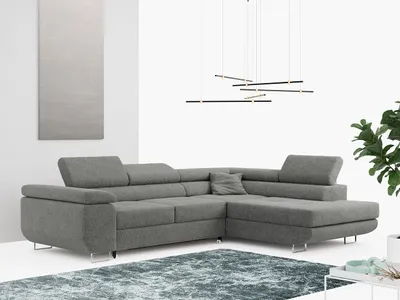 Produktbild von Ecksofa L-Form Couch mit Schlaffunktion und Verstellbare Kopfstützen - GUSTAW - Grau - Rechts