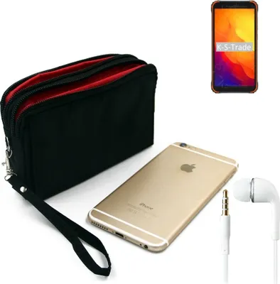 Produktbild von TOP SET kompatibel mit Blackview BV4900S Handy Hülle Gürteltasche schwarz + Kopfhörer Travel Bag Travel-Case mit Diebstahlschutz praktische Schutz
