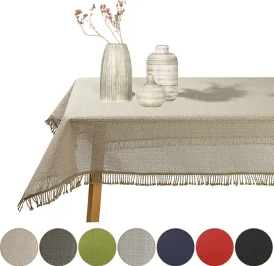 Produktbild von Gartentischdecke mit Fransen Beige Oval 140x180cm Tischdecke Schaumtischdecke abwischbar Garten Tischtuch