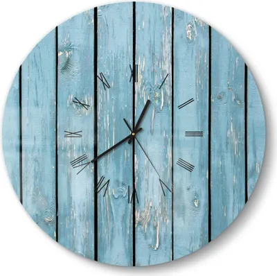Produktbild von DEQORI Glasuhr Ø50 cm Römisch 'Rustikale Holzwand' Wanduhr Glas Uhr Design leise Küchenuhr