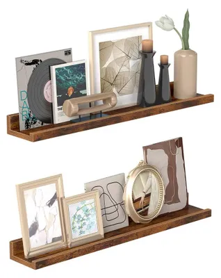 Immagine prodotto di Set di 2 mensole a muro – mensole sospese – mensole portaoggetti – MDF marrone – 10 x 60 x 5/2 cm