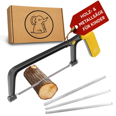 Produktbild von Eli® Kindersäge ab 6 Jahre inkl. 4 Sägeblätter für Holz und Metall- echte Bügelsäge zum Basteln – Säge für Kinder - Geschenk Jungen und Mädchen