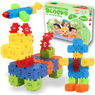 Produktbild von Waffelbausteine 90 Teile Lernspielzeug für Kinder ab 3 Jahre, Konstruktionsspielzeug Puzzle Set Bunte Bausteine Motorik Spielzeug, EVI TOYS Mini