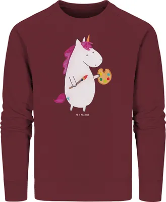 Produktbild von Mr. & Mrs. Panda Baumwoll Pullover Einhorn Künstler Größe S - Burgundy - Geschenk, Sweater, Welt, Pulli, Unicorn, Einhörner, Sweatshirt, Stift, Malen, Rundhals