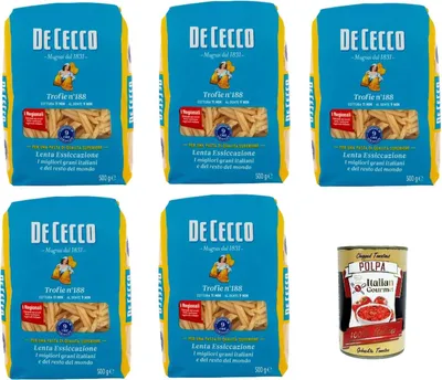 Produktbild von De Cecco Trofie N°188 100% Italienisch Pasta Nudeln 5x 500g + Italian Gourmet Polpa 400g