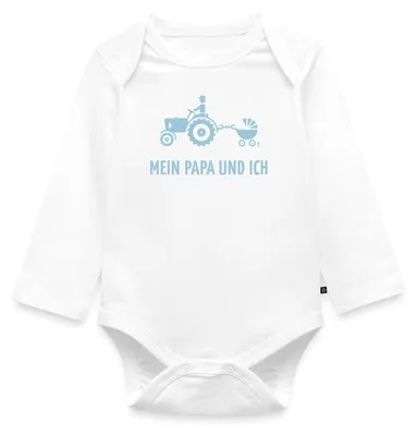 Produktbild von Spreadshirt Mein Papa und Ich Bauer Kinderwagen Tages Baby Body Langarm, 80 (9-12 M.), Weiß