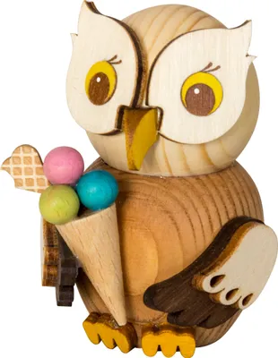 Produktbild von Drechslerei Kuhnert - Mini-Eulen aus Holz - mit Eis - ca. 7 cm groß - als Dekoration oder Geschenk geeignet