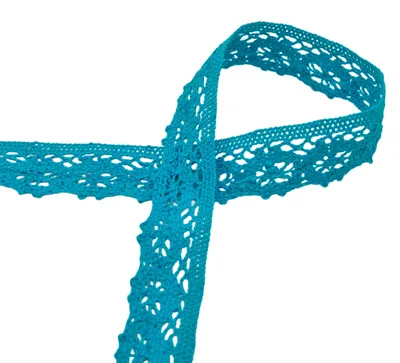 Baumwoll-Spitze 3 m x 30 mm Zierband Klöppeloptik Häkelborte Klöppelspitze Dekospitze tuerkis