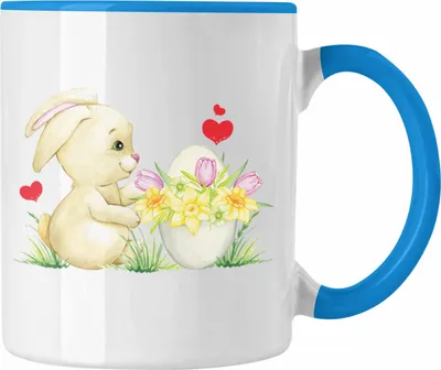 Produktbild von Trendation - Tasse Ostern Ostergeschenke Kinder Jugendliche Geschenke Lustige Grafik Osterhase Osterei (Blau)
