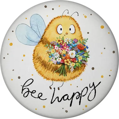 Produktbild von Pummel Biene Magnet rund rund mit Spruch Bee happy