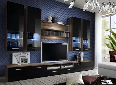 Produktbild von Luxus Wohnwand tv Ständer Holz Designer Möbel Schwarz Möbel Wohnzimmer
