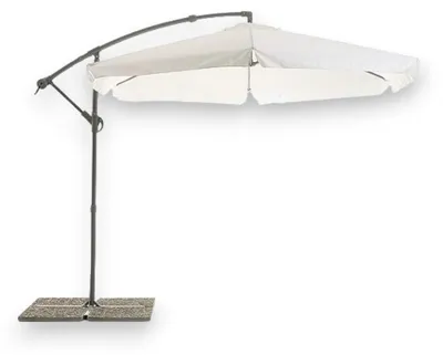 Image de Parasol rond de jardin blanc de 330 cm avec mât latéral et système d'ouverture à manivelle