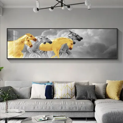 Produktbild von TPFLiving Kunstdruck LW-317 (OHNE RAHMEN) Poster - Leinwand - Wandbild - Hochauflösender Giclée-Druck, langlebig und hochwertig - Breitbildformat - Wilde Pferde -  - Größe: 120x40cm