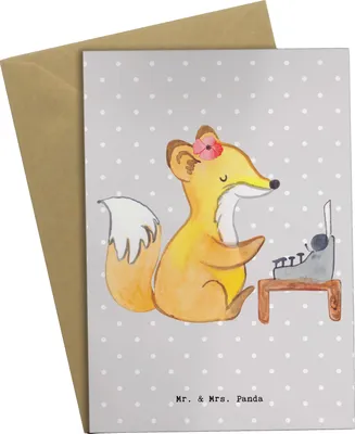 Produktbild von Mr. & Mrs. Panda Grußkarte Assistentin Herz - Grau Pastell - Geschenk, einladungskarten, osterkarte, osterkarten, Klappkarte, glückwunschkarten, weihnachtskarten