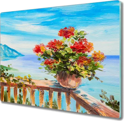 Produktbild von Coloray Schneidebrett Herdabdeckplatte 60x52 cm Kochplattenabdeckung Hackbrett Küchenbrett - Blumen Meer Himmel