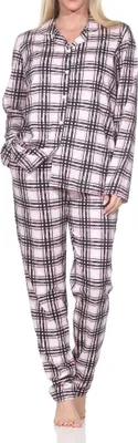 Obrázek produktu pro Normann dámské žerzejové pyžamo s dlouhým rukávem a knoflíky v kostkovaném vzhledu - také v plus size ; růžová , 40