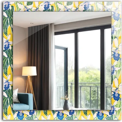 Produktbild von Dekospiegel - Wandspiegel mit Rahmen - Hängespiegel - 60x60 cm - Blumen Und Blätter