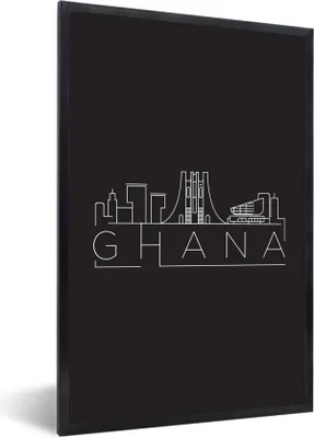 Produktbild von MuchoWow® MuchoWow® Gerahmtes Poster Skyline "Ghana" weiß auf schwarz 40x60 cm - Poster mit zchwarzem Bilderrahmen - Papierdruck - Wandbilder