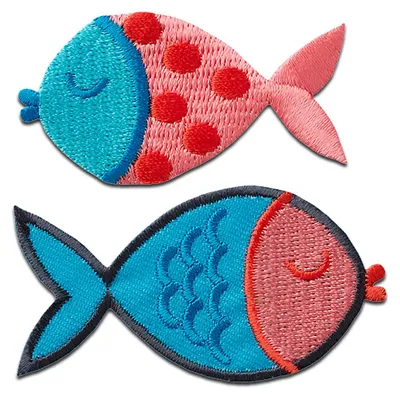 Produktbild von Mono Quick Fische 2 Stück rot blau Tier - Aufnäher, Bügelbild, Aufbügler, Applikationen, Patches, Flicken, zum aufbügeln, Größe: 3,3 x 6,2 cm