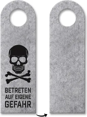 Produktbild von Betreten auf eigene Gefahr Türhänger mit Totenkopf Motiv in Grau Warnung Hinweis