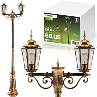 Produktbild von LUMILED path light vintage outdoor light outdoor floor lamp 230V 200 cm lucerna podlahová lampa hliníková patina vodotesná pre všetky žiarovky E27 2xE27 ideálna pre vonkajšiu záhradu retro záhradná lampa