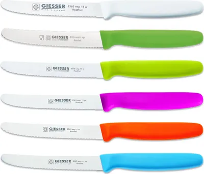 Produktbild von 6er Set bunt Giesser Messer Tomatenmesser Brötchenmesser Allzweckmesser 11cm - 8365 wsp 11-6 w-hgr-li-pi-or-hb