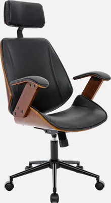 Immagine prodotto di Sedia da ufficio con rotelle, effetto legno curvato e Pelle finta, Nero
