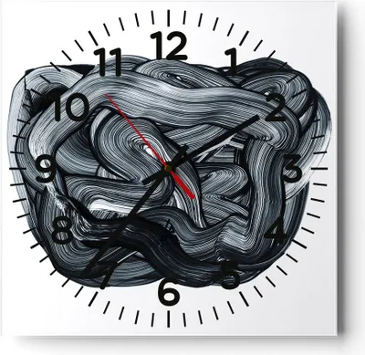 Produktbild von Wanduhr - Quadrat - Glasuhr - Abstraktion schwarz verschwommen - 30x30cm - Schleichendes Uhrwerk - Lautlos - zum Aufhängen bereit - Dekoration Modern - Wanddekoration aus Glas - C4AC30x30-4874