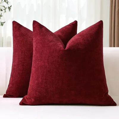 Immagine prodotto di Set di 2 federe per cuscini in velluto, 45x45 cm, colore rosso, morbide, ideali per la decorazione