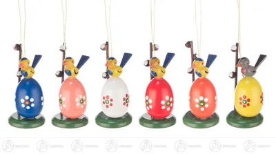 Produktbild von Ostern & Frühjahr Behang Eier mit Maikätzchen (6)  Höhe ca 6 cm NEU