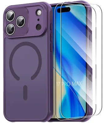 Image de Coque + 2 Verres Trempés pour iPhone 17 Pro Max, avec Cercle Magnétique Protection Caméra - Antichoc Violet