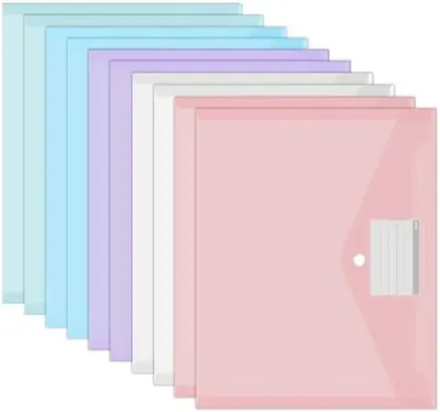 Produktbild von 10 Stück Dokumententasche A4, Wasserdichte Dokumentenmappe, Sammelmappen A4 mit Etikettentasche, Bunte Mappen für Dokumente Organisieren, Bürobedarf, Hausaufgaben