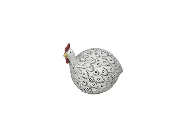 Produktbild von Perlhuhn Huhn weiss/schwarz Polyresin Ostern Figur Skulptur Landhaus Ø12x7cm H10cm