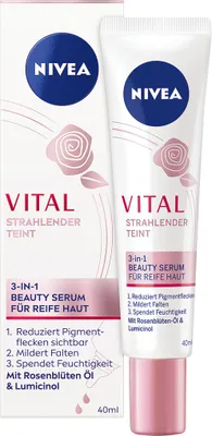 Produktbild von NIVEA Vital Strahlender Teint 3in1 Beauty Serum Rosenblüten-Öl Lumicinol 40ml