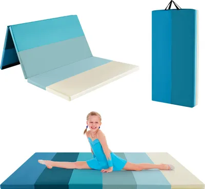 Produktbild von COSTWAY Turnmatte klappbar, 180x120cm Weichbodenmatte, Gymnastikmatte 5 fach faltbar aus Polyurethanmit Tragegriff, Sportmatte, Fitnessmatte, Blau