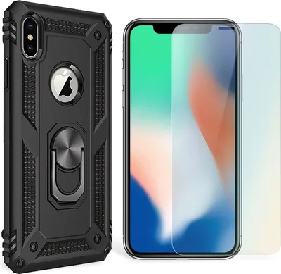 Immagine prodotto di NALIA Anello custodia del telefono cellulare per iPhone XS Max, custodia cover display protezione vetro nero