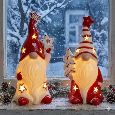 Immagine prodotto di Gnomo natalizio a LED con cappello rosso - altezza circa 22 cm