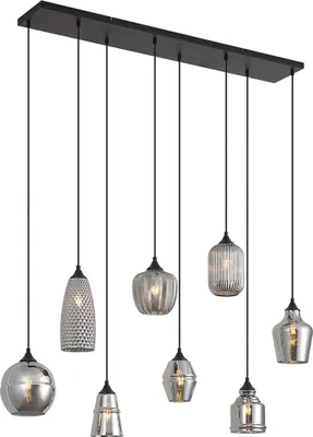 Produktbild von QAZQA - Art Deco Art-Deco-Hängelampe I Pendellampe I Pendelleuchte schwarz mit Rauchglas 8-flammig - Hanne I Wohnzimmer I Schlafzimmer - Länglich - LED geeignet E27