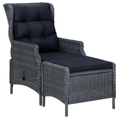 Produktbild von vidaXL Gartensessel Verstellbar mit Fußhocker Poly-Rattan Dunkelgrau