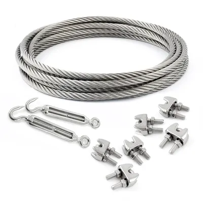 Produktbild von DRAHTSEIL EDELSTAHL + 6 SEILKLEMMEN + 2 SPANNSCHLOSS HAKEN-OSE 4mm 10 Meter   7x7  Edelstahlseil Seil Stahlseil