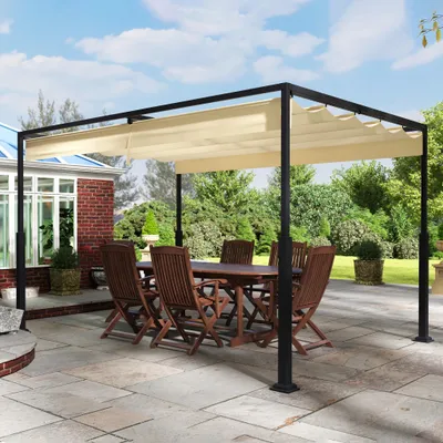 Produktbild von YZNAHRE Pergola 3x4 m Terrassenüberdachung Überdachung Wasserdicht Stabil Winterfest Pavillon Gartenpavillon mit Verstellbaren Schattenbereichen Sonnenschutz für Garten Terrasse & Balkon, Beige