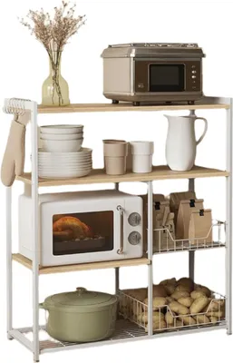 Produktbild von Küchenregal – Stehendes Bäckereiregal mit Haken und Ablagen – stabil – 35 x 80 x 93,5 cm