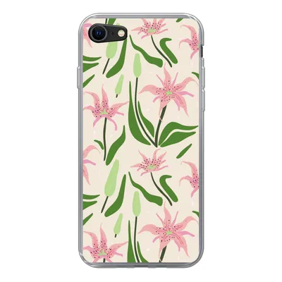 Produktbild von MuchoWow® Handyhülle Schutzhülle Hülle für iPhone 8 Blume - Rosa - Blatt Silikon Softcase Handy Hülle - Schutzhaube