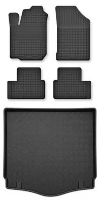 Image de Tapis en caoutchouc + bac de coffre pour Renault Megane IV 2020- (break, hybride rechargeable) – 5 pièces, noirs, semi-universel, adapté
