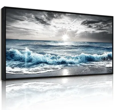 Produktbild von Leinwandbild Sonnenaufgang am Meer, 60x120cm mit Rahmen