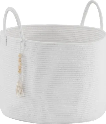 Produktbild von Geflochten große Wäschekorb - 65 Liter Aufbewahrungskorb für das Wohnzimmer und Kinderzimmer - Decken- und Spielzeugkorb - 50 x 33 cm - weiß